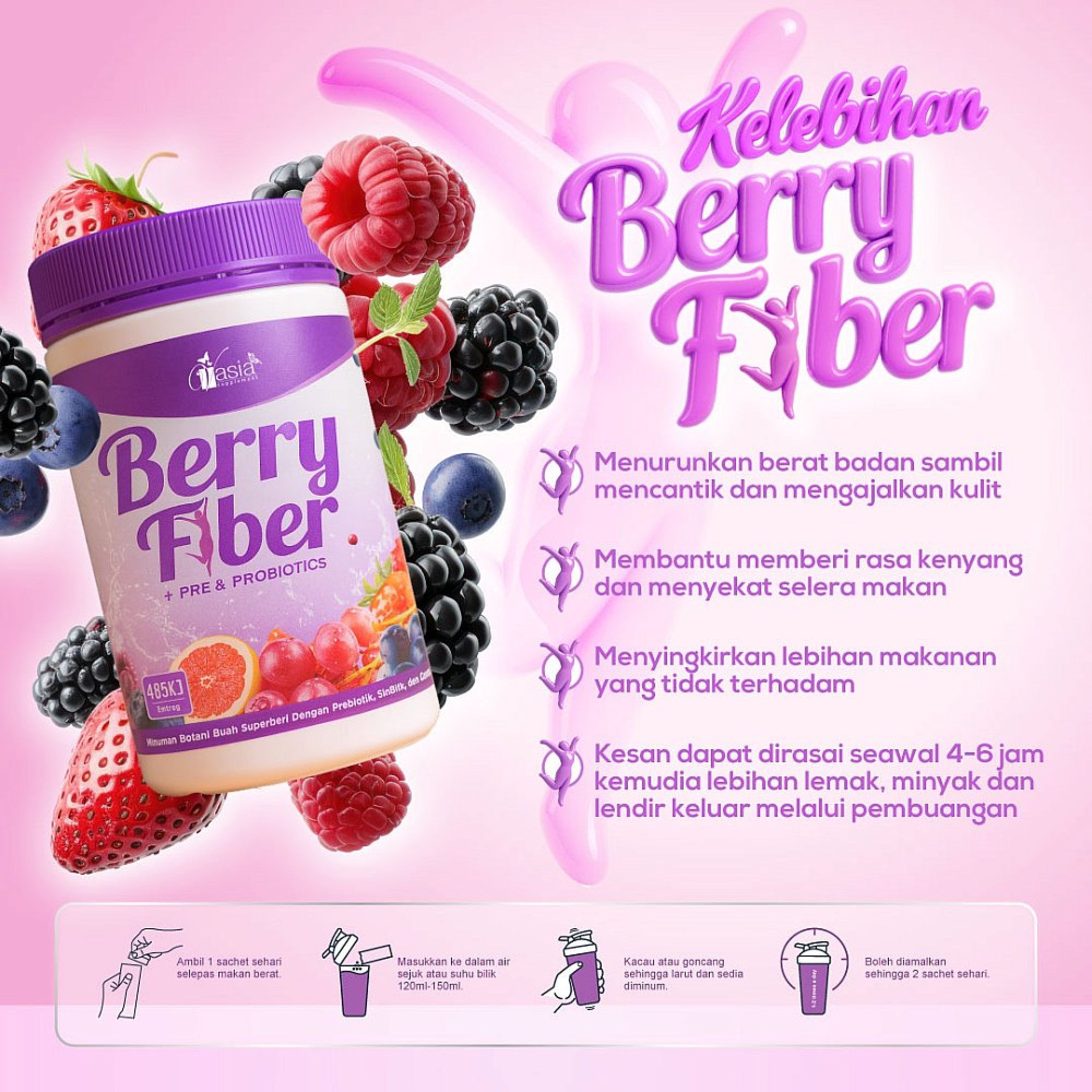 BERRY FIBER - Minuman Diet Tanpa Kolagen