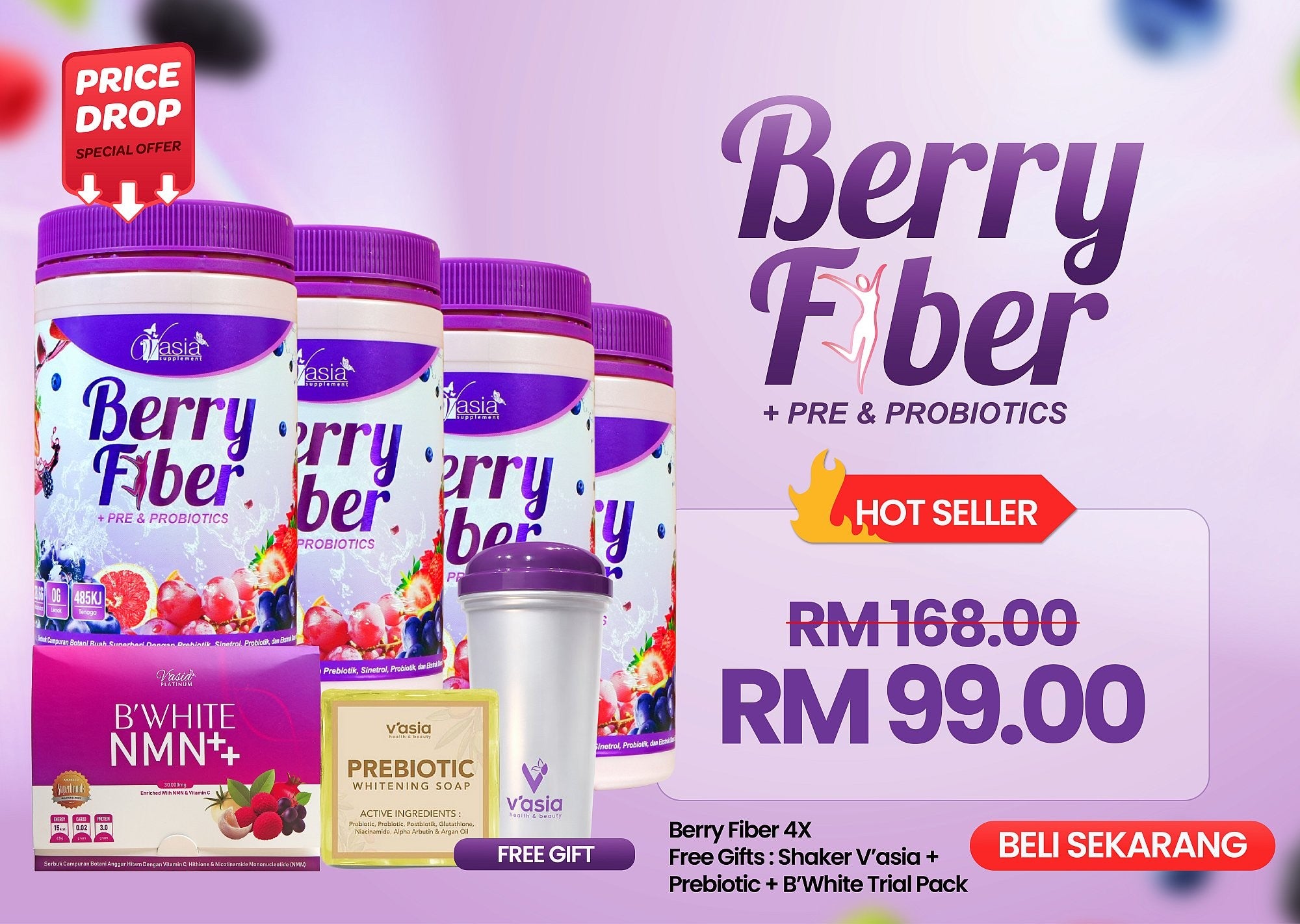BERRY FIBER - Minuman Diet Tanpa Kolagen